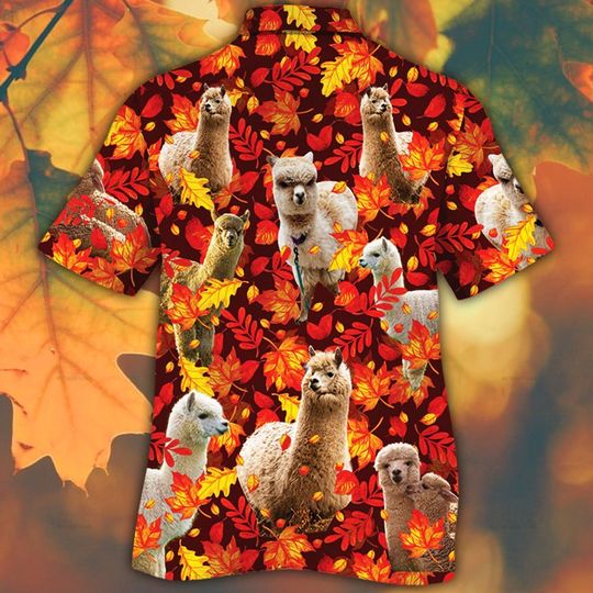 Alpaca Horse Lovers Autumn Red Leaves Hawaiian Shirt