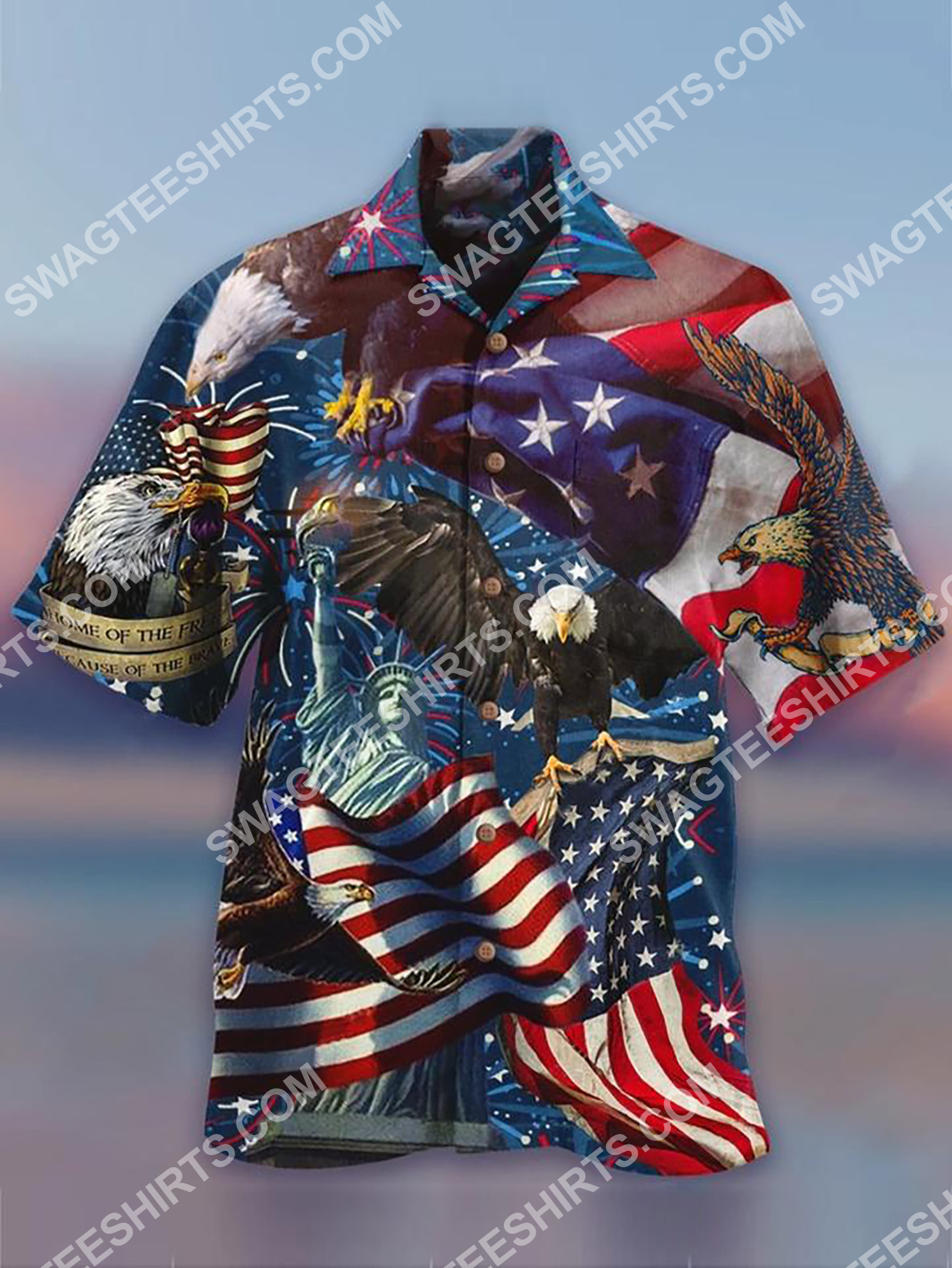 America Flag And Eagle All Over Printing Hawaiian Shirt