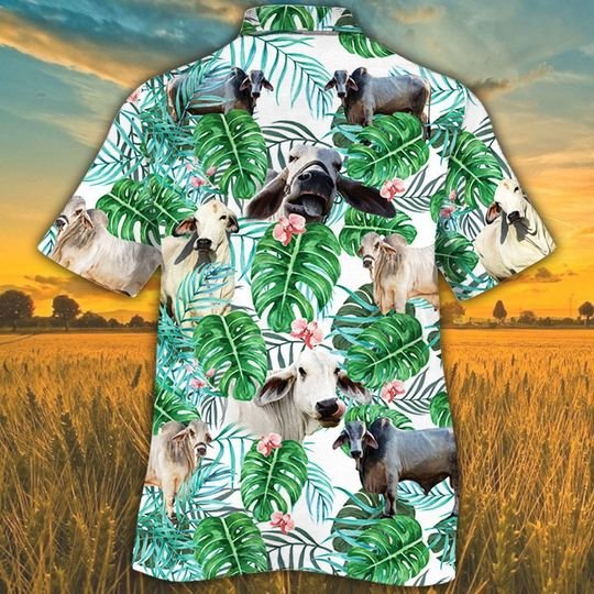 American Brahman Cattle Tropical Plant Hawaiian Shirt