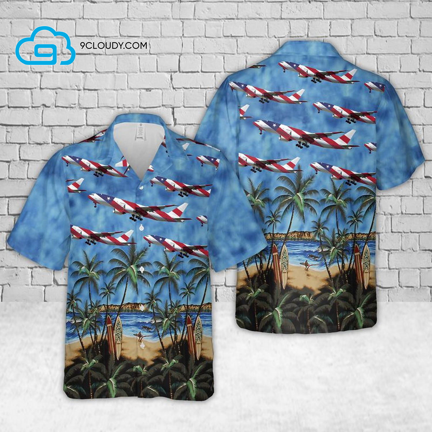 American Flag Boeing 777 Tropical Full Print Hawaiian Shirt