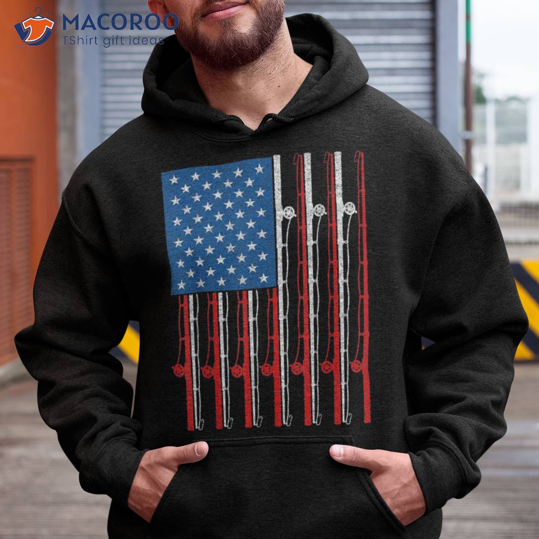 American Flag Fishing Rod Fathers Day Dad Papa Boys Kids Shirt