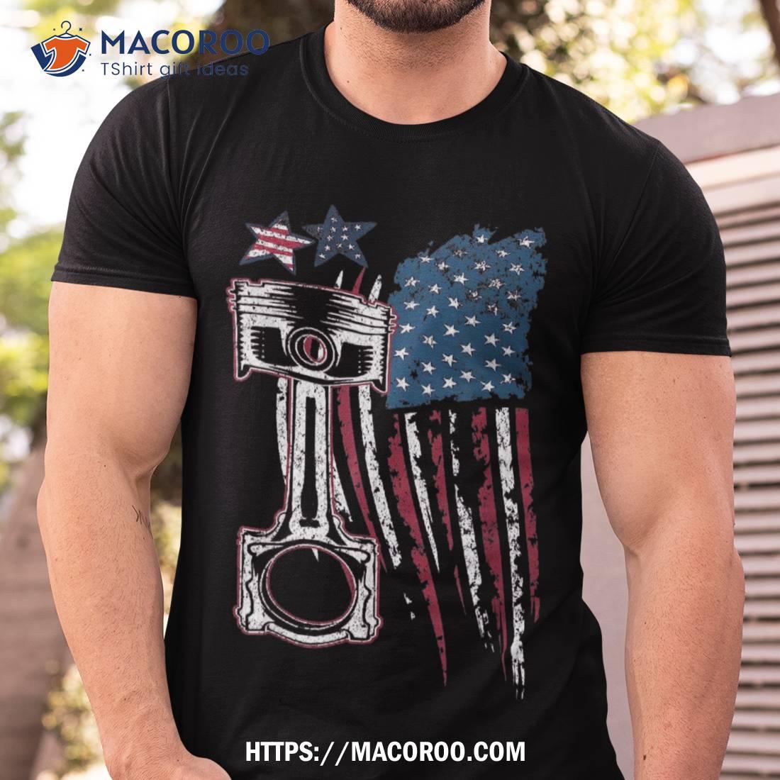 American Flag Piston Vintage Car Patriotic Enthusiast Shirt