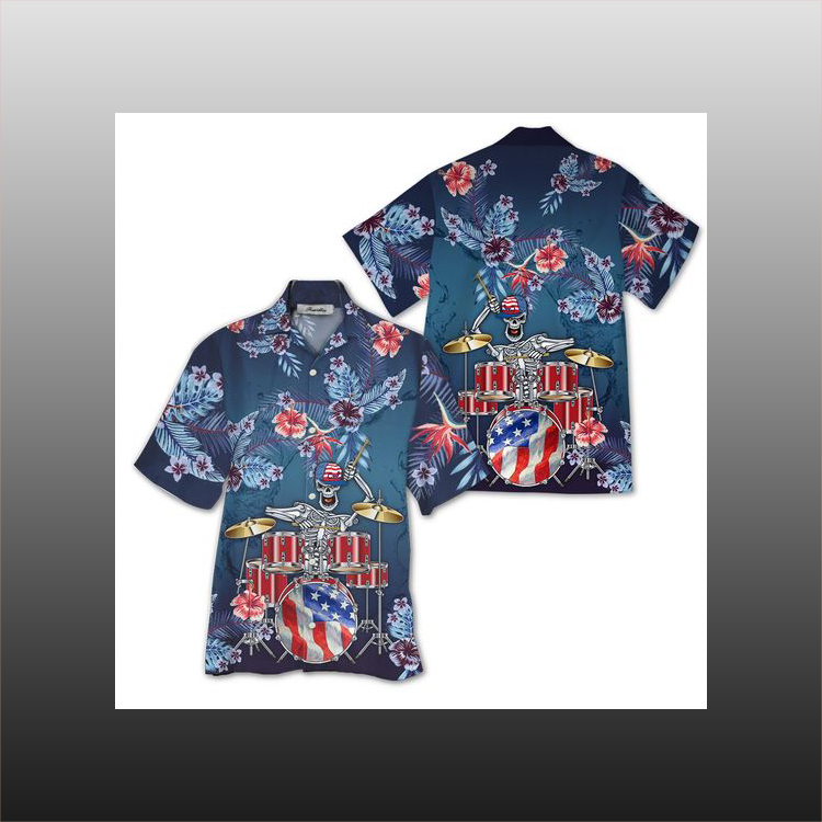 American Flag Skeleton Play Drum Hawaiian Shirt