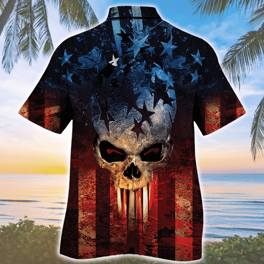 American Flag Skull Art All Over Print Hawaiian Shirt