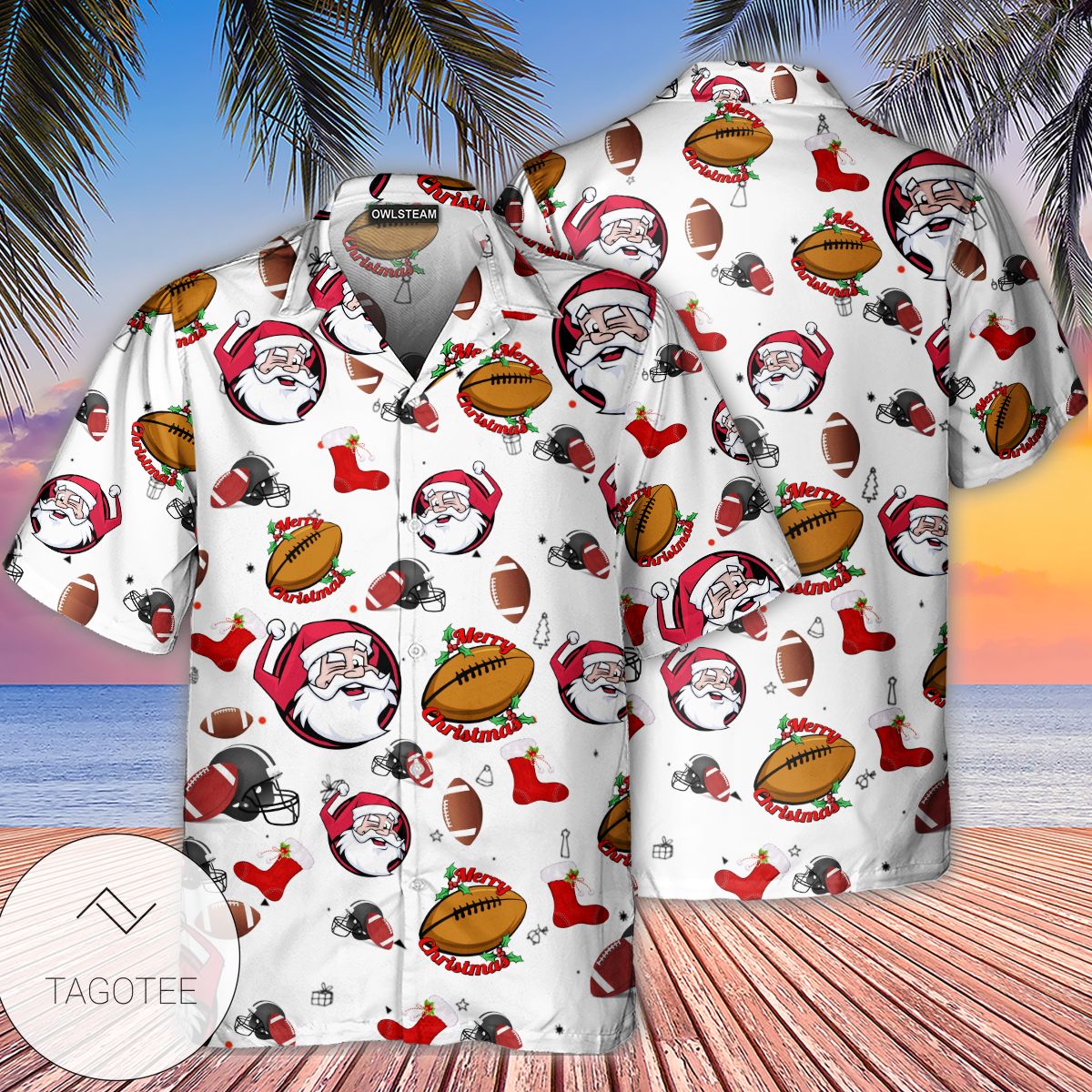 American Football Merry Christmas Hawaiian Shirt- Tagotee