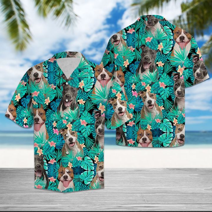 American Staffordshire Terrier Tropical Hawaiian Shirt Summer Button Up