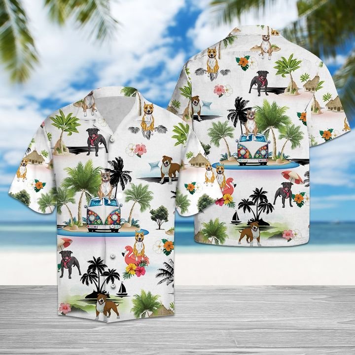 American Staffordshire Terrier Vacation Hawaiian Shirt Summer Button Up