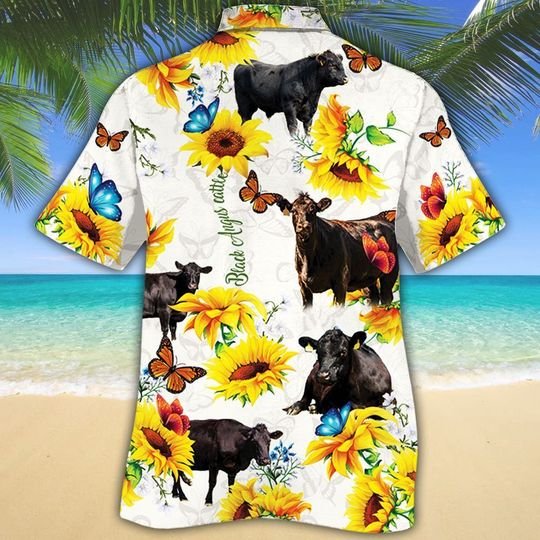 Angus Cattle Butterfly Sunflower Hawaiian Shirt