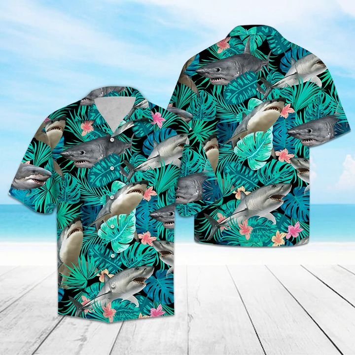 Awesome Shark Tropical Hawaiian Shirt Summer Button Up