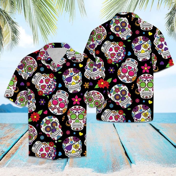 Awesome Sugar Skull Hawaiian Shirt Summer Button Up