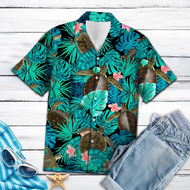 Awesome Turtle Tropical Hawaiian Shirt Summer Button Up