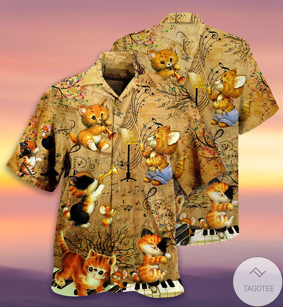 Baby Cats Kittens Play Musical Instruments Hawaiian Shirt