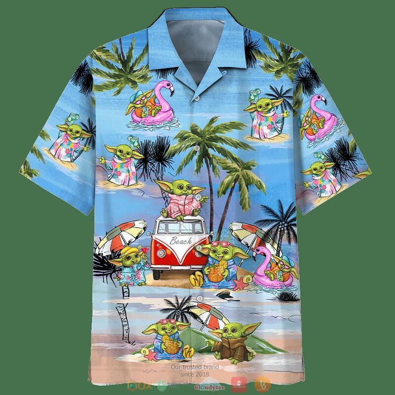 Baby Yoda Summer Beach Blue Hawaiian Shirt