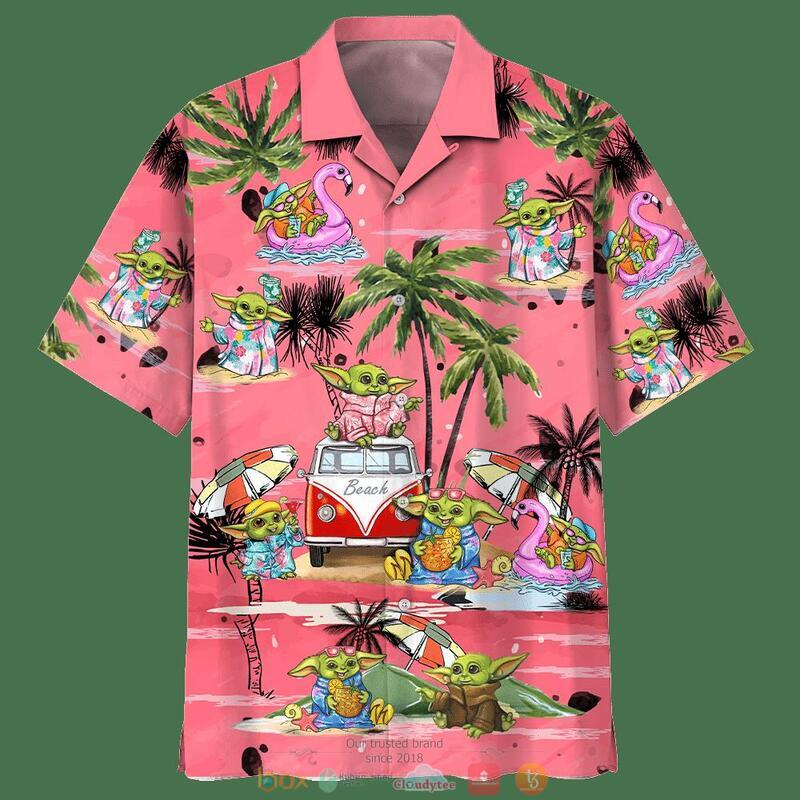 Baby Yoda Summer Beach Pink Hawaiian Shirt