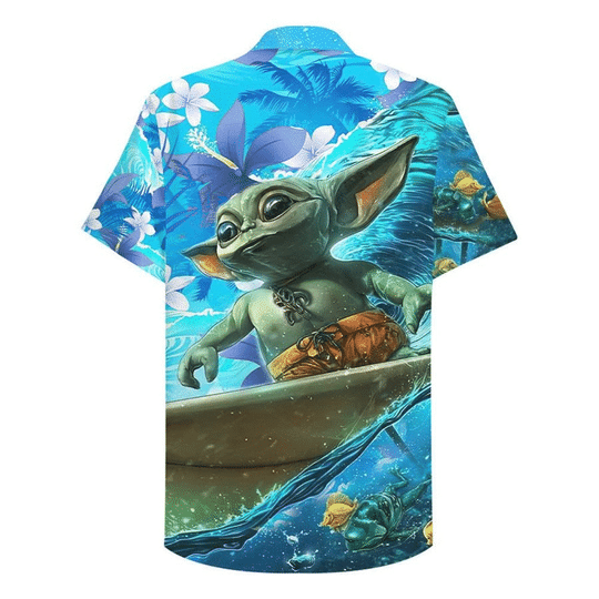 Baby Yoda Surfing Hawaiian Shirt