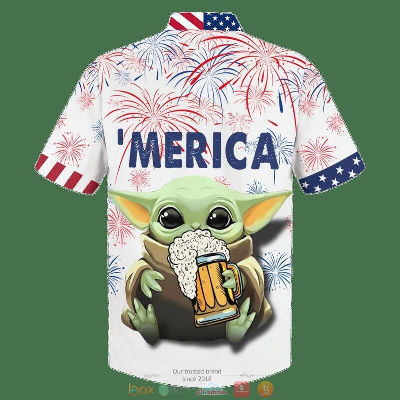 Baby Yoda With Beer America Hawaiian Shirt