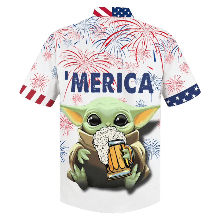 Baby Yoda With Beer Merica Hawaiian Shirt