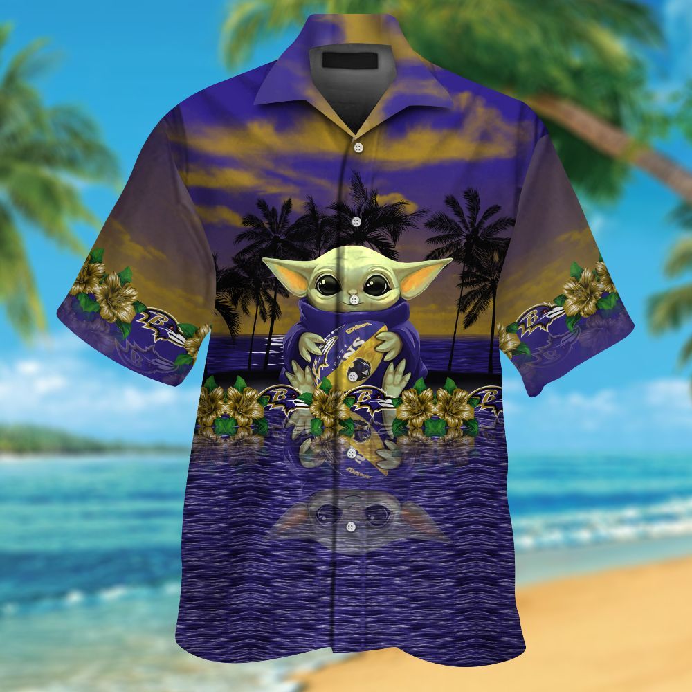 Baltimore Ravens & Baby Yoda Hawaiian Shirt Hot Trendy Summer 2024