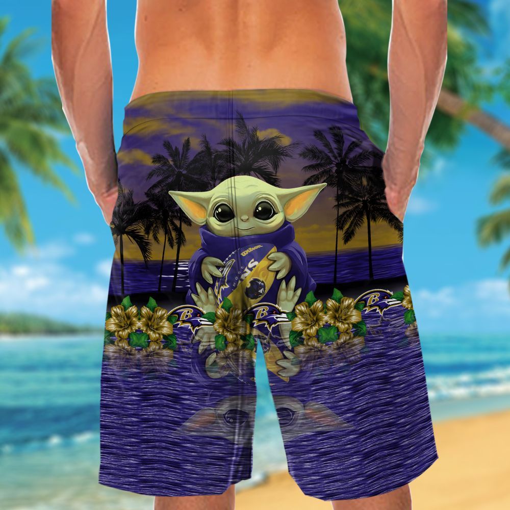 Baltimore Ravens & Baby Yoda Hawaiian Shirt Hot Trendy Summer 2024