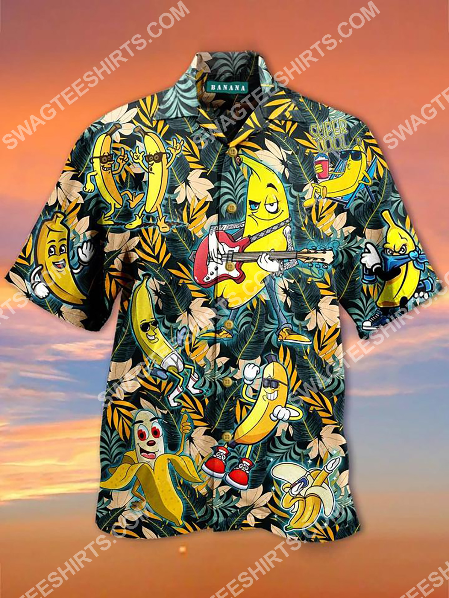 Banana Play Guitar All Over Printing Hawaiian Shirt