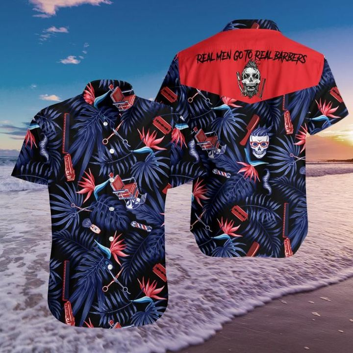 Barber Skull Hawaiian Shirt Summer Button Up