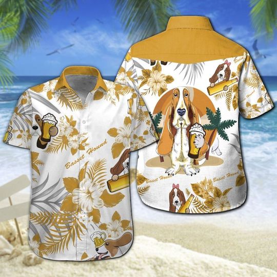 Basset Hound Beer Hawaiian Shirt Summer Button Up