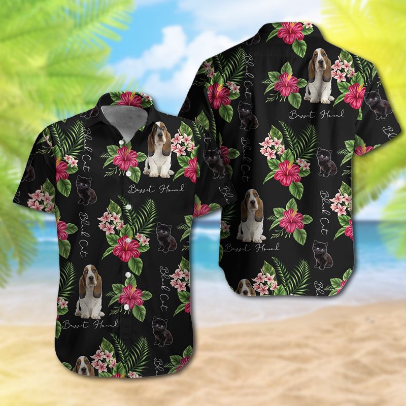 Basset Hound Black Cat Hawaiian Shirt Hot Trendy Summer 2024