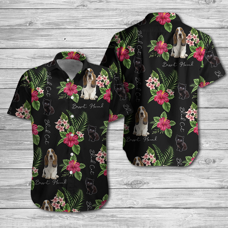 Basset Hound Black Cat Hawaiian Shirt Hot Trendy Summer 2024