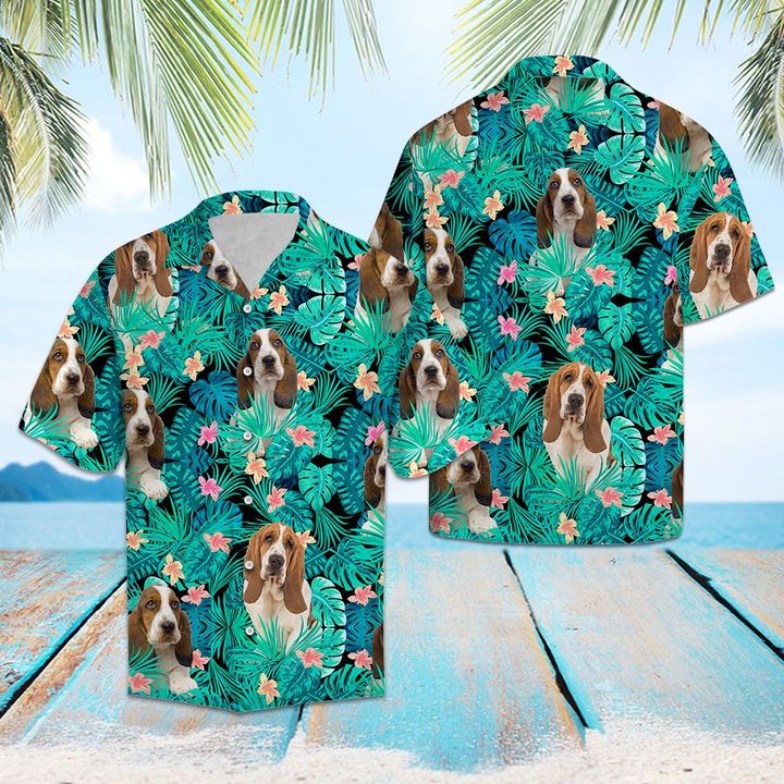 Basset Hound Tropical Hawaiian Shirt Summer Button Up