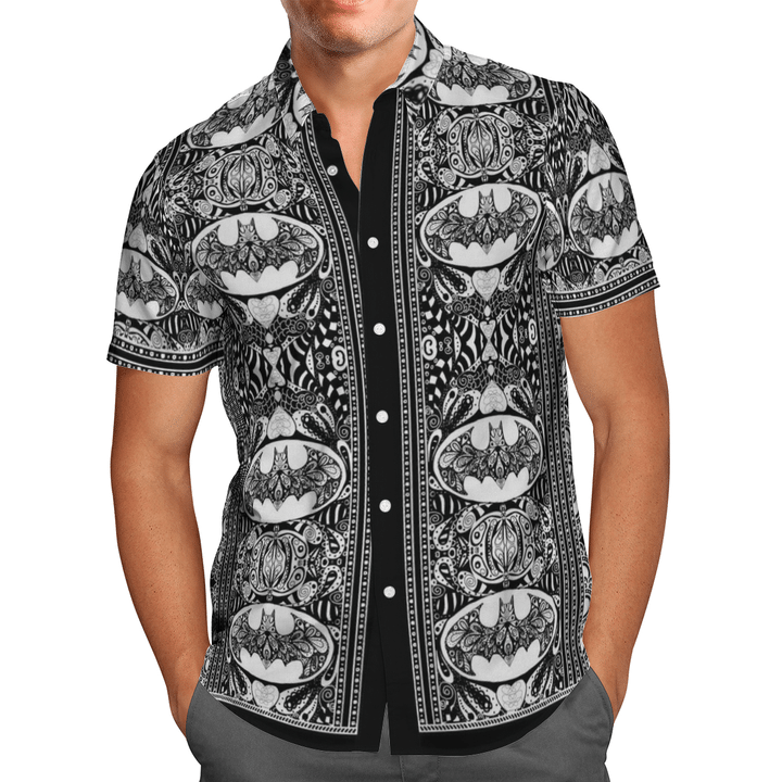 Batman Paisley Black And White Hawaiian Shirt