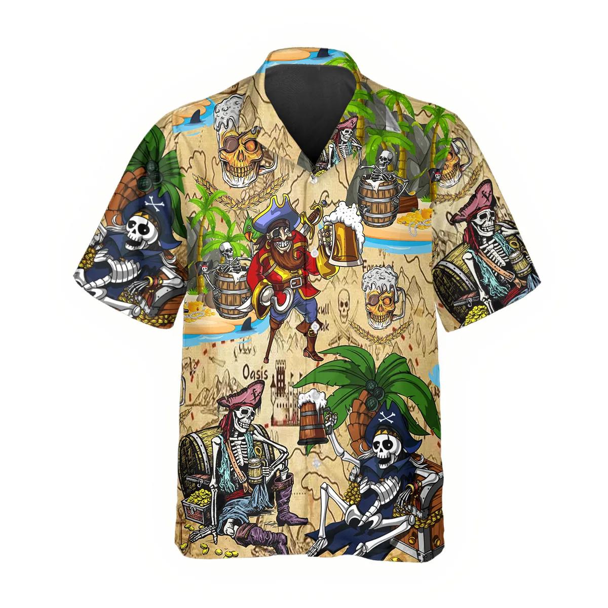 Beach Party Pirates Captain Skeleton Beer Skull Hawaiian Shirt – Best Clothing For You