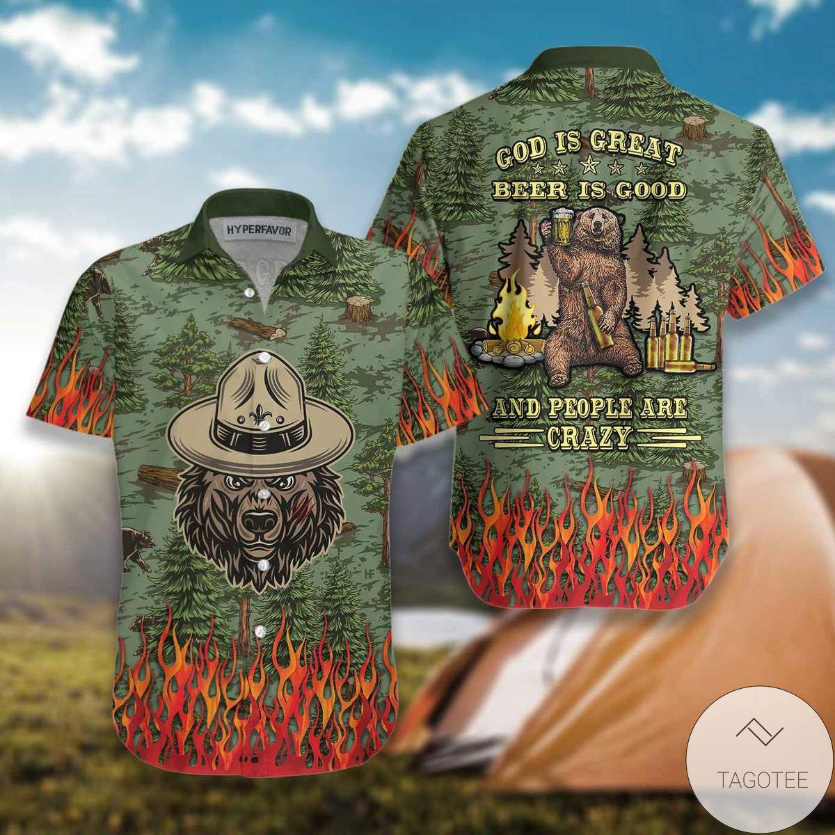 Bear Camping God Is Great Beer Is Good And People Are Crazy Hawaiian Shirt