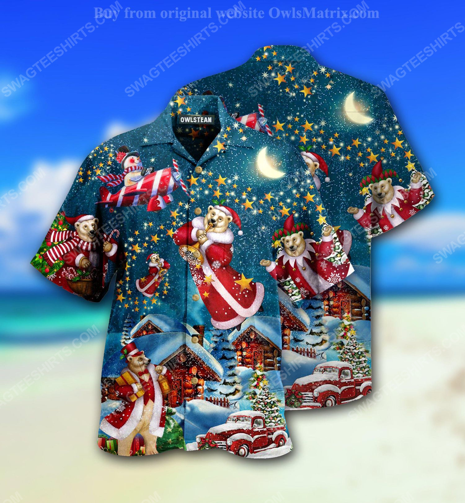 Bear Santa And Merry Christmas Full Print Hawaiian Shirt