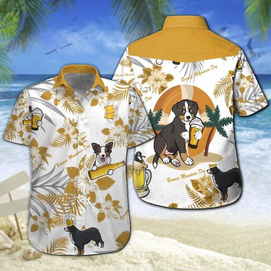 Bernese Mountain Dog Beer Hawaiian Shirt Summer Button Up