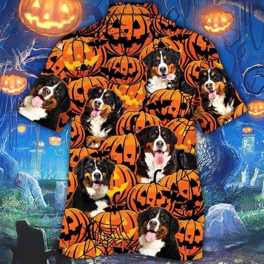 Bernese Mountain Dog Halloween Pumpkin Hawaiian Shirt