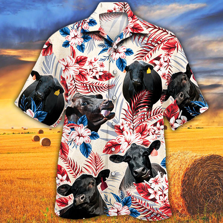 Black Angus American Flag Hawaiian Shirt