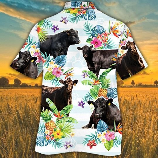 Black Angus Cattle Pineapple Tropical Flower Hawaiian Shirt