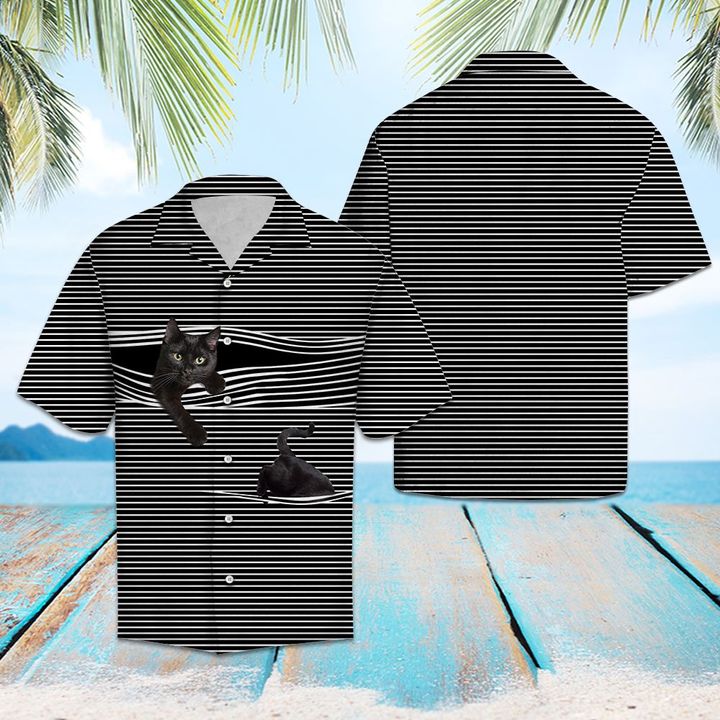 Black Cat Line Hawaiian Shirt Summer Button Up