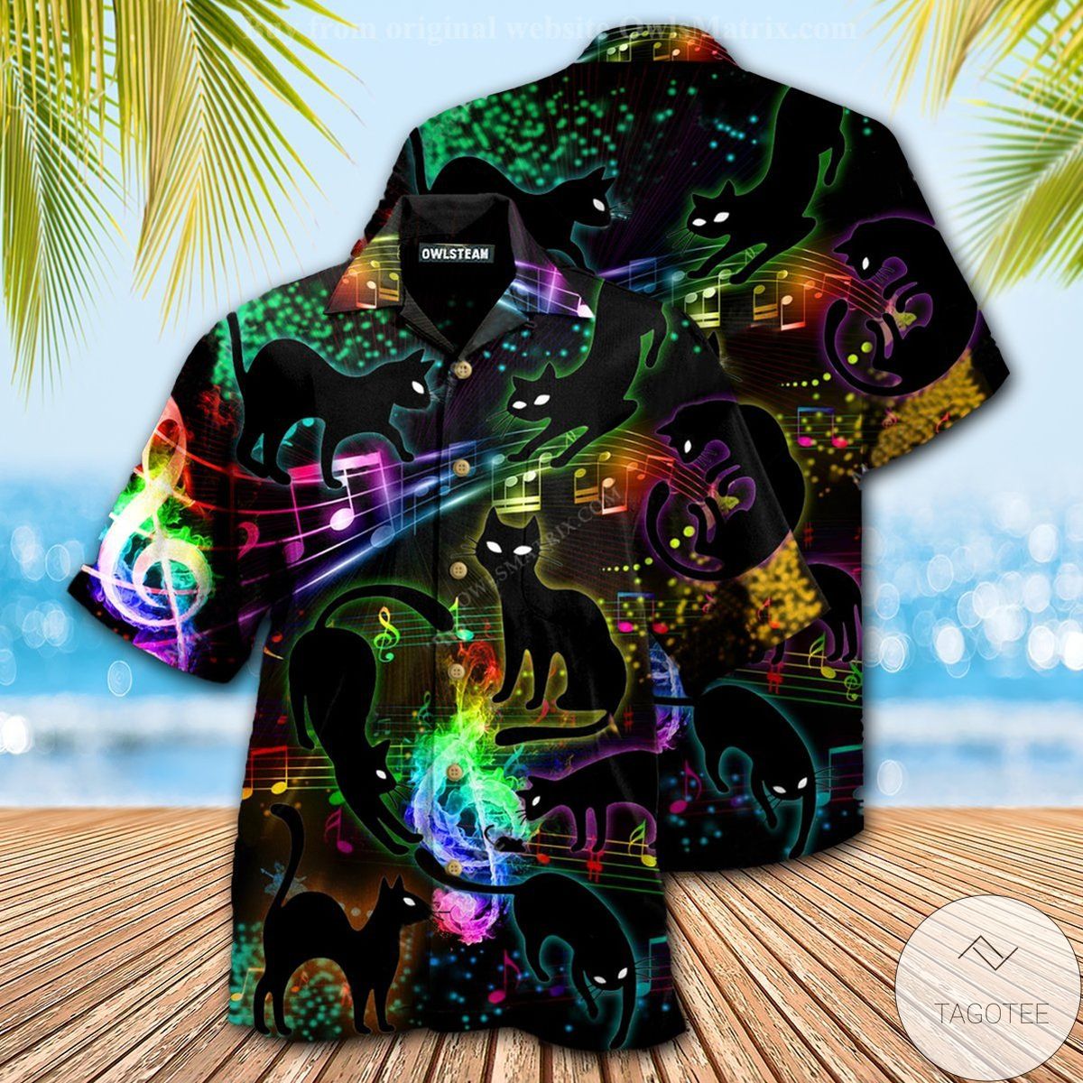 Black Cat The Magical Light Cats On Music Notes Hawaiian Shirt