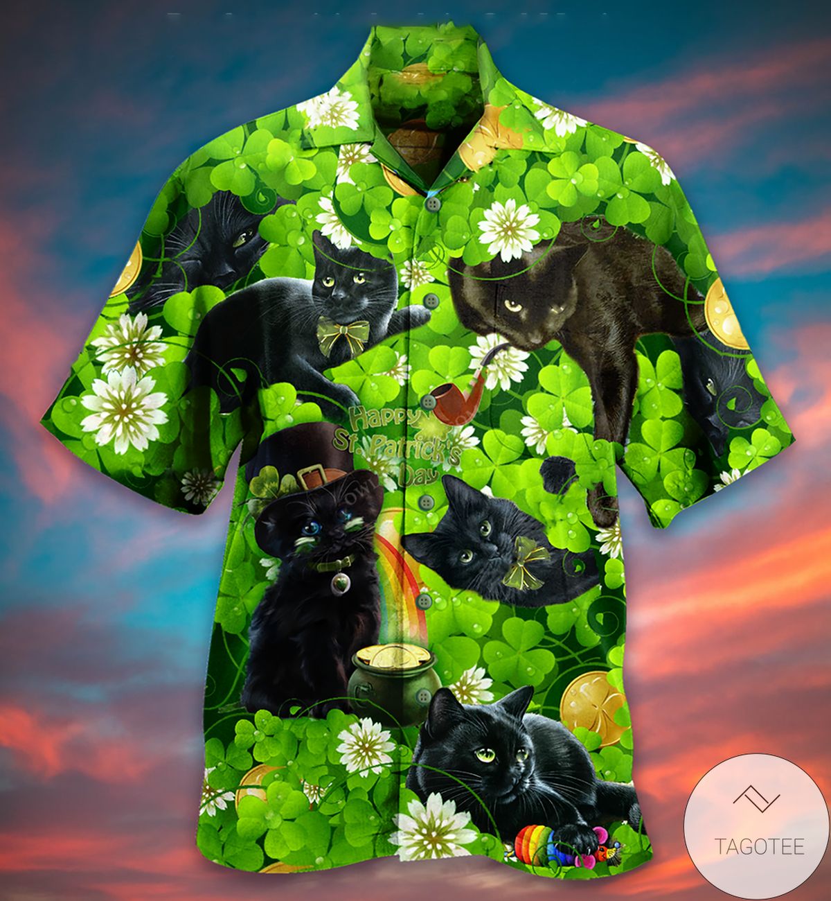 Black Cats Love Green Hawaiian Shirt