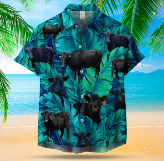 Black Cow Leafy Hawaiian Shirt