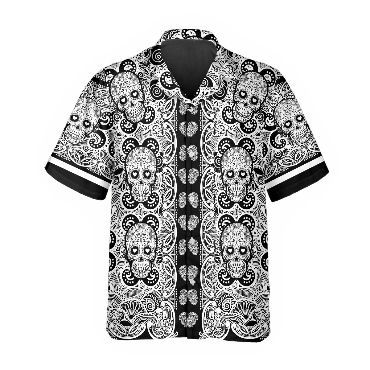 Black Pattern Color Skull Hawaiian Shirt – Best Clothing For You