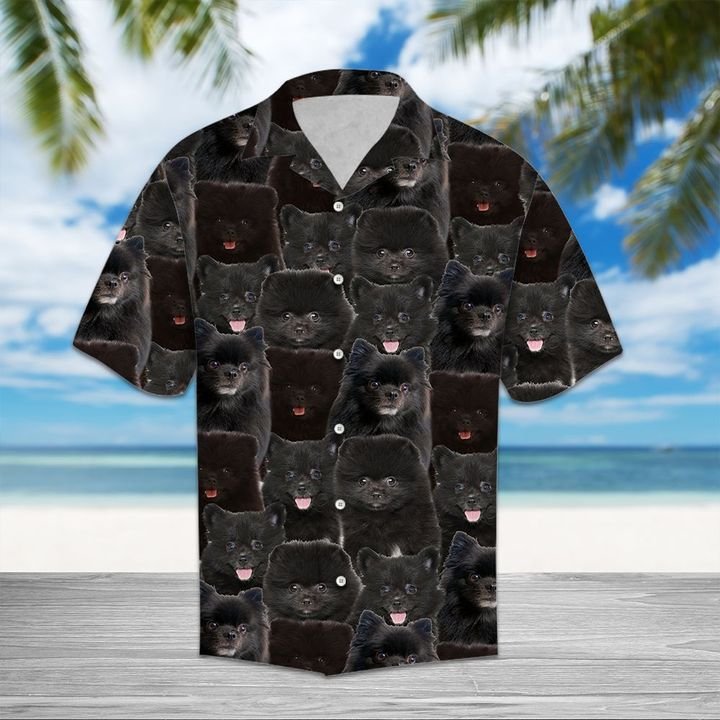 Black Pomerian Hawaiian Shirt Summer Button Up