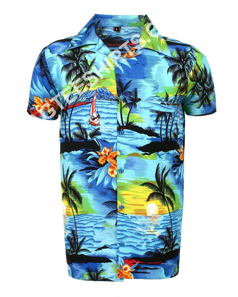 Blue Beach Palm All Over Printed Hawaiian Shirt