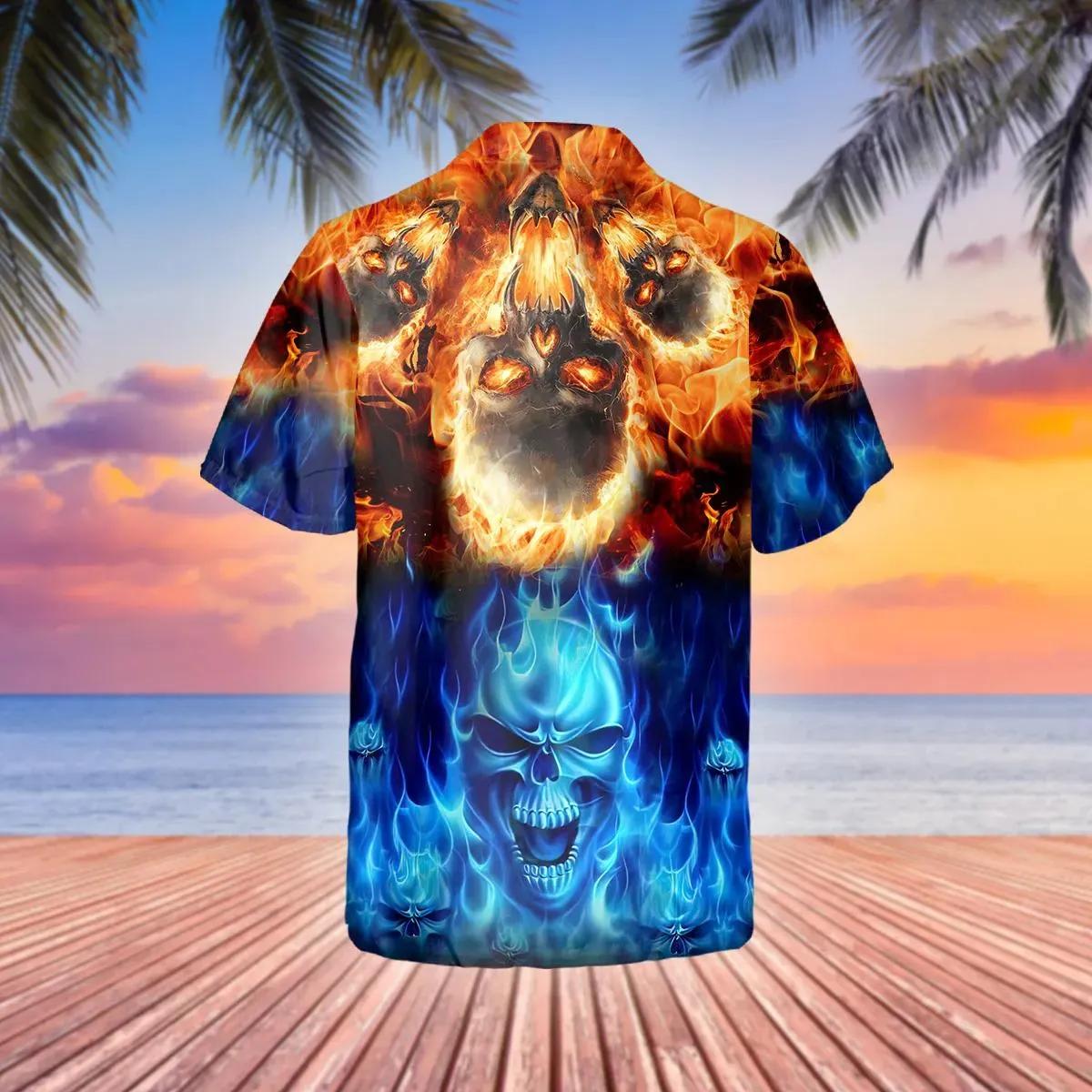 Blue Fire Skull Hawaiian Shirt – Best Clothing For You