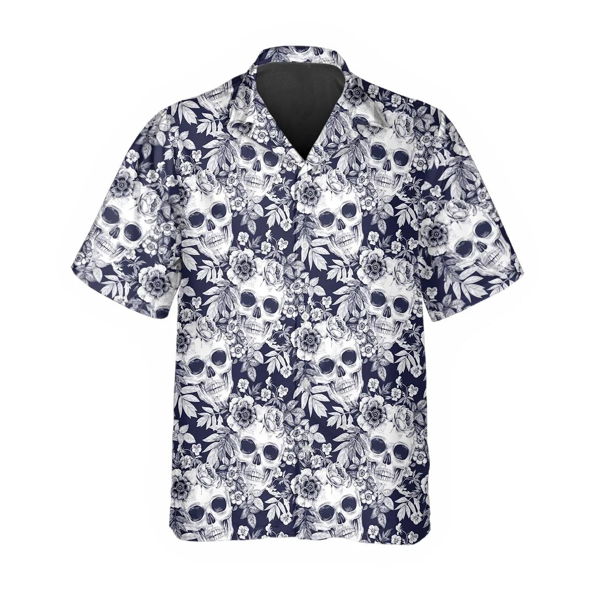 Blue Floral Skull Hawaiian Shirt – Best Clothing For You