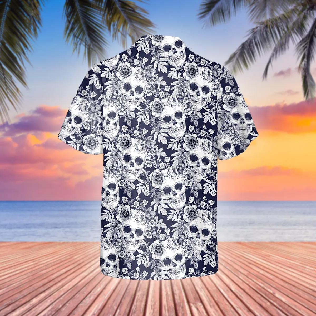 Blue Floral Skull Hawaiian Shirt – Best Clothing For You