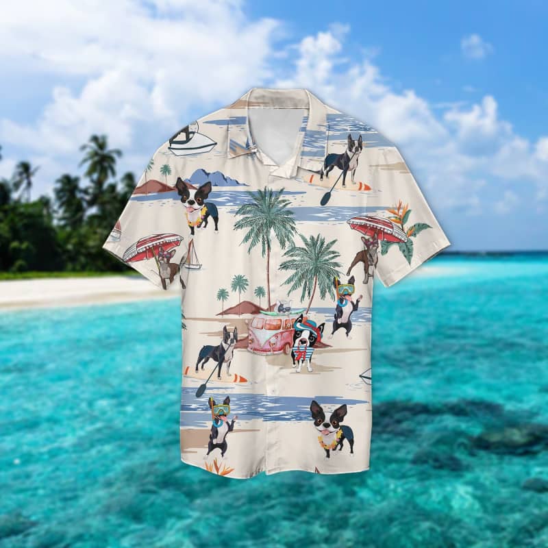 Boston Terrier Beach Hawaiian Shirt