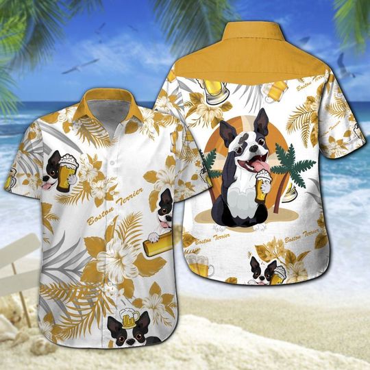 Boston Terrier Beer Hawaiian Shirt Summer Button Up