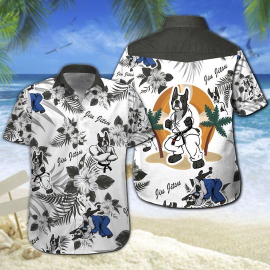 Boston Terrier Jiu Jitsu Hawaiian Shirt Summer Button Up